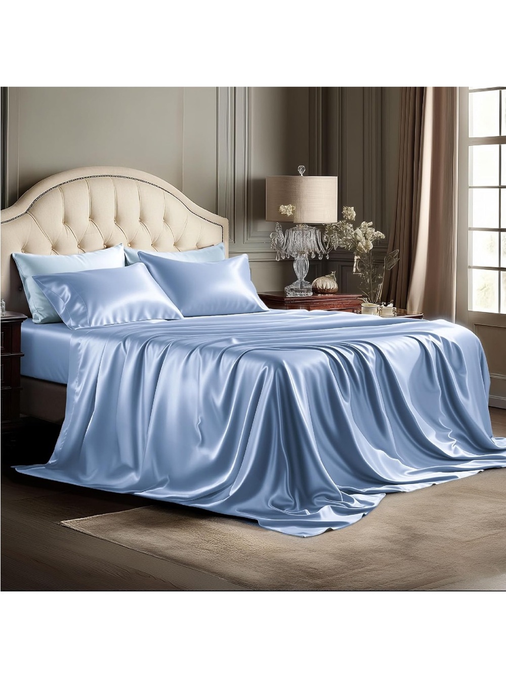 Bedsure Satin Sheets Full Size - 4 Piece Silky Bedsheet Set